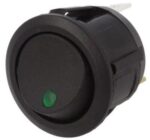 Διακόπτης Rocker OFF-ON 3 Pin SPST, Φωτιζόμενος Πράσινος 20A/14VDC, Φ20.2mm SCI R13-112B2-02-BBG