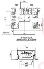 Βύσμα Mini USB-Β 5 Pin Θηλυκό Οριζόντιο για PCB SMT Connfly DS1104-BN0SRS - Image 3