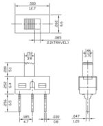 Διακόπτης Συρόμενος ON-ON 3 Pin SPDT, 6A/28VDC, 3A/250VAC 12.8x6.7x11mm Canal SL19-121 - Image 2