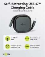 Goobay Αυτοανασυρόμενο Καλώδιο Φόρτισης USB-C σε USB-C 15W 1m με Μεταλλικά Βύσματα Μαύρο 77424 - Image 3