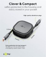 Goobay Αυτοανασυρόμενο Καλώδιο Φόρτισης USB-C σε USB-C 15W 1m με Μεταλλικά Βύσματα Μαύρο 77424 - Image 5