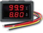 Διπλό Ψηφιακό Βολτόμετρο Πίνακα 0÷100VDC & Αμπερόμετρο 0÷10A DC, 3 Ψηφίων, 48x29x22mm με Ενσωματωμένο Shunt Μαύρο