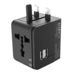 XO WL01 Universal Adaptor Ταξιδιού UK/EU/AU/US 1500W με 2x USB 2.1A Max. 60x45x55mm Μαύρος - Image 2