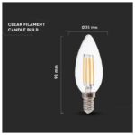 Λάμπα LED Κερί Filament E14 6W Φυσικό Λευκό 4000K 600lm V-TAC 217424 - Image 3