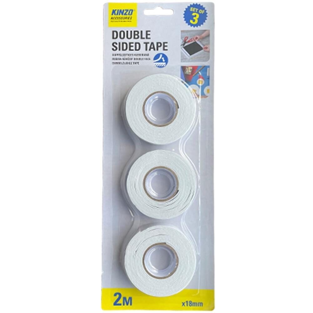 SE7674800-o1-1.jpg Kinzo Σετ 3τμχ. Ταινία Διπλής Όψεως 18mm x 2m Πάχος 2mm 49347 Λευκή - Image 1