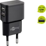 Goobay Φορτιστής Πρίζας Πλάγιος με 2x USB-A 12W/2.4A Max. Μαύρος 44951