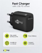Goobay Ταχυφορτιστής Πρίζας με USB-C Power Delivery 25W Μαύρος 65367 - Image 2