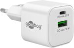Goobay Mini Ταχυφορτιστής Πρίζας με USB-C Power Delivery & USB-A Quick Charge 3.0 20W Max. Τεχνολογίας GaN 74.3x35.8x35.8mm Λευκός 65865
