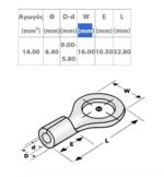 Ακροδέκτης Δακτυλίου Φ8.4mm για Καλώδιο έως 14mm² Επικασσιτερωμένος Χαλκός R14-8B - Image 2