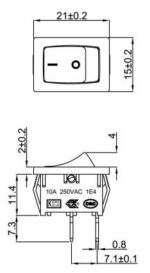 Διακόπτης Rocker OFF-ON 2 Pin SPST, 10A/250VAC, για Άνοιγμα 19.1x12.9mm MR-1-110-C5N-BB - Image 2
