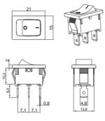 Διακόπτης Rocker ON-ON 3P DPDT, 6A/250VAC, για Άνοιγμα 19.2x13mm MR-1-120-C5N-BB - Image 3