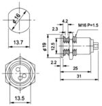 Διακόπτης με Κλειδί OFF-ON 60°, 2 Θέσεων 2 Pin SPST, 0.5A/250VAC, Φ16mm Ultimax S332 - Image 2