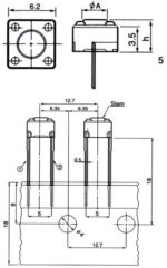 Microswitch TACT 2 Pin Push ON SPST-NO, 6x6x5mm THT 01.084.0038 - Image 2