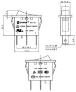 Διακόπτης Rocker OFF-ON 3 Pin SPST, Φωτιζόμενος Κόκκινος 16A/250VAC, για Άνοιγμα 29.8x10.8mm Soken RK1-15B - Image 2