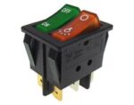 Διακόπτης Rocker OFF-ON 6 Pin SPST x2, Φωτιζόμενος Πράσινος & Πορτοκαλί 16A/250VAC, για Άνοιγμα 30x22mm Rleil RL2-521/N