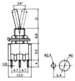Διακόπτης Μοχλού Toggle ON-OFF-ON 3 Pin SP3T, 3A/250VAC, Φ6mm MTS-103-A1 - Image 2