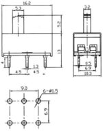 Διακόπτης Συρόμενος ON-ON 6 Pin DPDT, 3A/250VAC, 16.2x10.3x14.2mm για PCB KBB45-2P2W - Image 2
