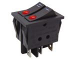 Διακόπτης Rocker OFF-ON 6 Pin SPDT x2, Φωτιζόμενος Κόκκινο LED 16A/250VAC, για Άνοιγμα 30x22mm Soken RK1-23AB1X1NB/B