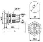 Διακόπτης με Κλειδί OFF-(ON) 90° Μίζα, 2 Θέσεων 2 Pin Επίχρυσα SPST, 2A/250VAC, Φ19mm Ultimax S203M - Image 2