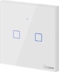 SONOFF T0EU2C-TX Χωνευτός Διπλός Διακόπτης Τοίχου Wi-Fi για Έλεγχο Φωτισμού με Πλαίσιο & Δύο Πλήκτρα Αφής Φωτιζόμενος Λευκός