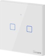 SONOFF T0EU2C-TX Χωνευτός Διπλός Διακόπτης Τοίχου Wi-Fi για Έλεγχο Φωτισμού με Πλαίσιο & Δύο Πλήκτρα Αφής Φωτιζόμενος Λευκός
