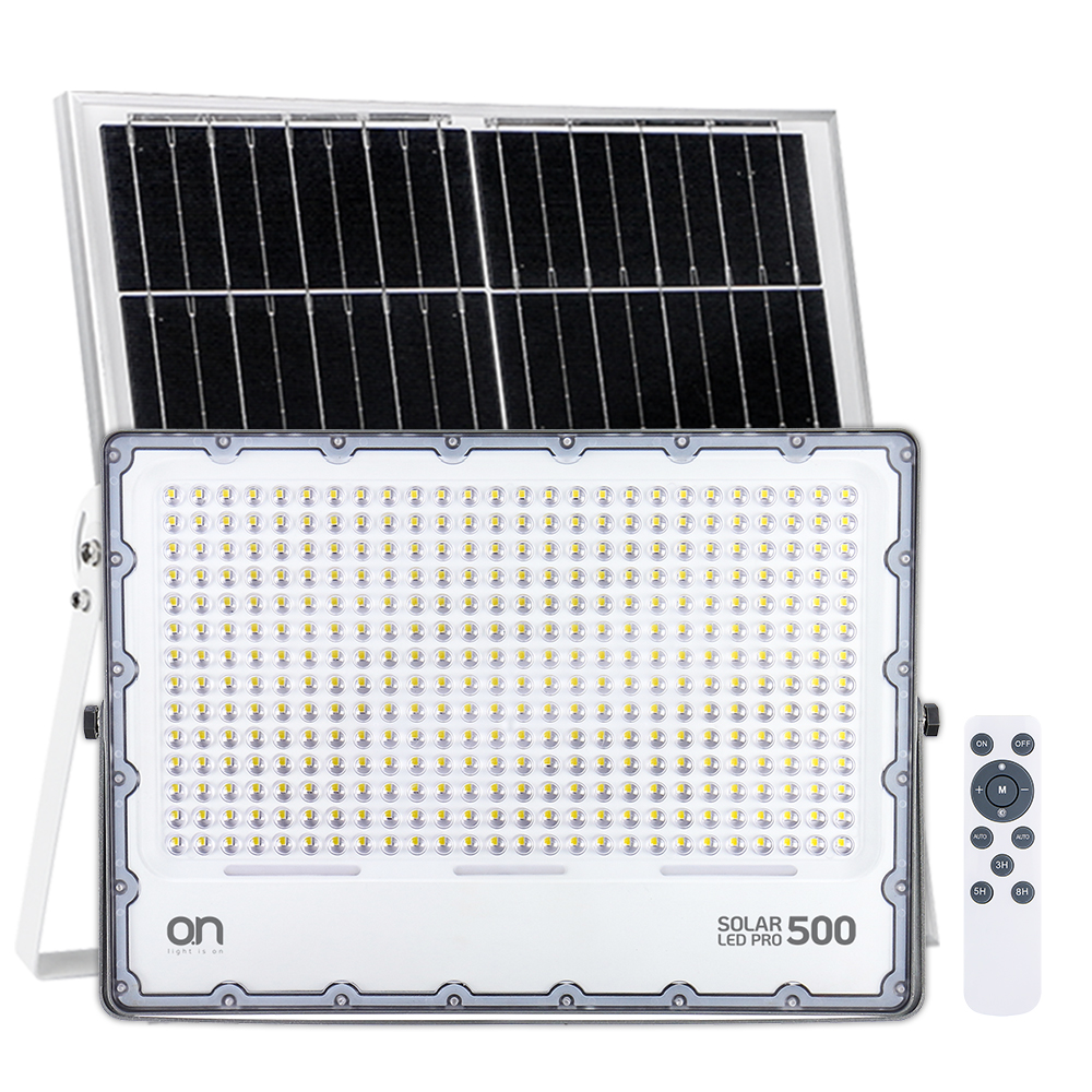 763191-o1.jpg ON Solar LED PRO 500 Ηλιακός Προβολέας LED Ισχύος 300W Αλουμινίου IP65 6200lm με Τηλεχειριστήριο, Φυσικό Λευκό 4000Κ, Λευκός 23.8757.35 - Image 1