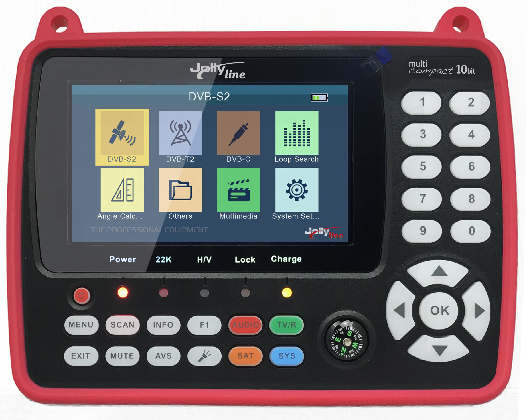768165-o1.jpg JollyLine Multi Compact 10Bit Ψηφιακό Combo Πεδιόμετρo DVB-S2 & DVB-T2 H.265 HEVC 10 Bit & CCTV Tester με Οθόνη 4.3" σε Κόκκινη Θήκη JL43988/10BIT - Image 1