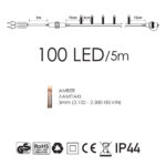 Χριστουγεννιάτικα Λαμπάκια 100 LED 5m Amber IP44 Επεκτάσιμο με Πράσινο Καλώδιο 3m, Σταθερά 80302 - Image 3