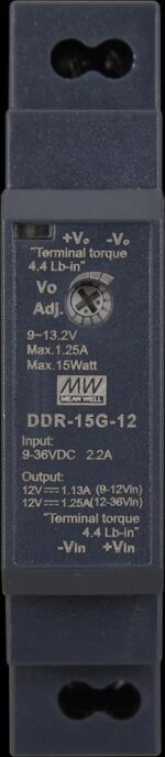 DC/DC Σταθεροποιητής In: 9÷36VDC Out: 12VDC 1.25A 15W 17.5x90x54.5mm Mean Well DDR-15G-12 - Image 2