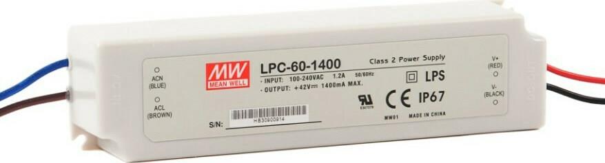 984601400-o1.jpg Τροφοδοτικό LED Σταθερής Έντασης 58.8W | 9÷42VDC | 1400mA Mean Well LPC-60-1400 - Image 1