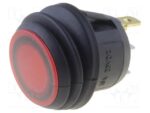 Διακόπτης Rocker IP65 OFF-(ON) 3 Pin SPST, Φωτιζόμενος Κόκκινος 10A/28VDC, Φ20.2mm SCI R13-112B8F-02-BRNN-0A-L2