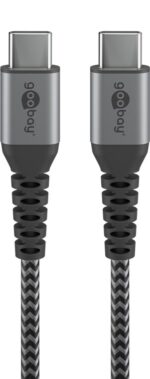 Goobay Καλώδιο Ταχείας Φόρτισης USB-C σε USB-C 60W 1m Υφασμάτινο με Μεταλλικά Βύσματα Γκρι 49302