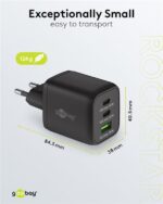 Goobay Ταχυφορτιστής Τριπλός Πρίζας με 2x USB-C Power Delivery 65W Max. & USB-A Quick Charge 3.0 30W Τεχνολογίας GaN Μαύρος 64753 - Image 5