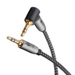 Καλώδιο 3.5mm Stereo Αρσενικό σε Αρσενικό Γωνία 90° 1m με Υφασμάτινη Επένδυση & Βύσματα Αλουμινίου Γκρι Goobay Plus 65278