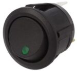 Διακόπτης Rocker OFF-ON 3 Pin SPST, Φωτιζόμενος Πράσινος 20A/14VDC, Φ20.2mm SCI R13-112B2-02-BBG