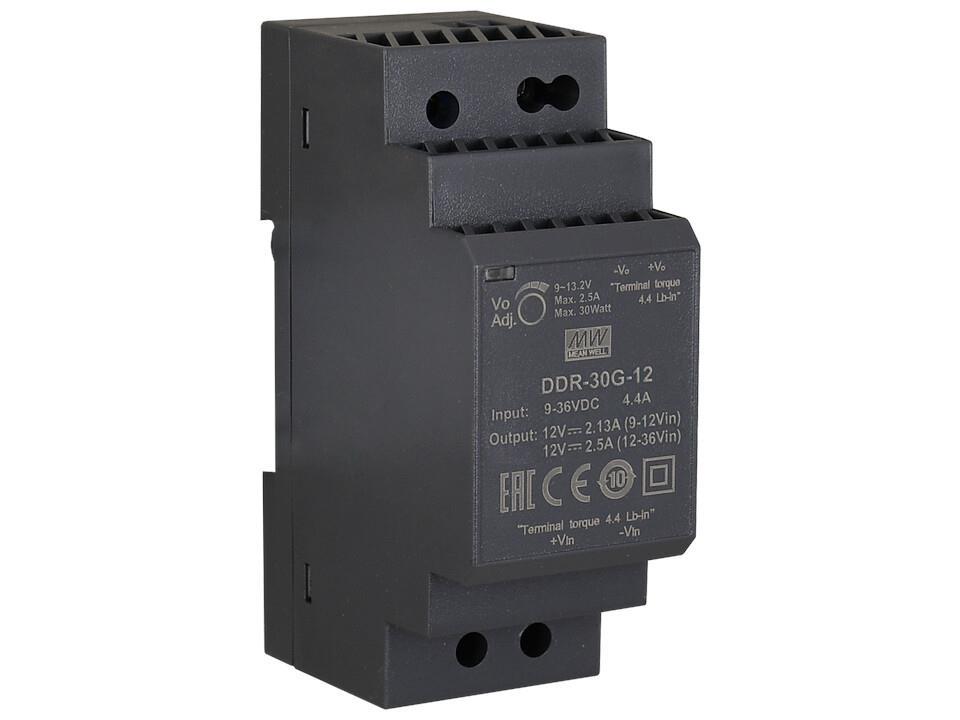 948422848-o1.jpg DC/DC Σταθεροποιητής In: 9÷36VDC Out: 12VDC 2.5A 30W 35x90x54.5mm Mean Well DDR-30G-12 - Image 1